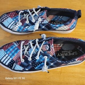Sperry Top-siders Plaid Sneakers - Red, Blue, White Size 8